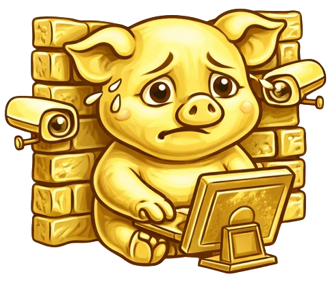 Illustration of the first little pig working behind makeshift security