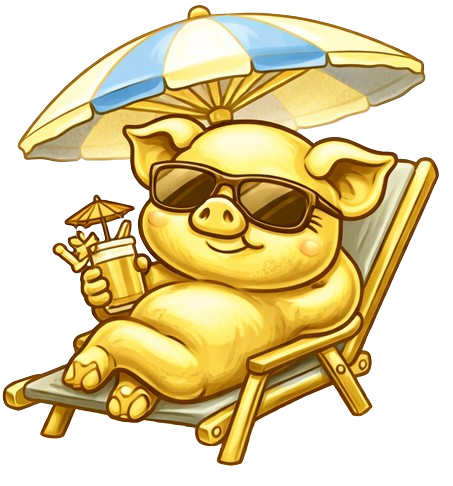 Illustration of the third little pig calm and protected under an umbrella